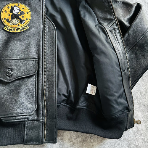 G1飞行员皮夹克 真毛领菲力猫巴基斯坦山羊皮 复古男女美式皮衣 - 图1