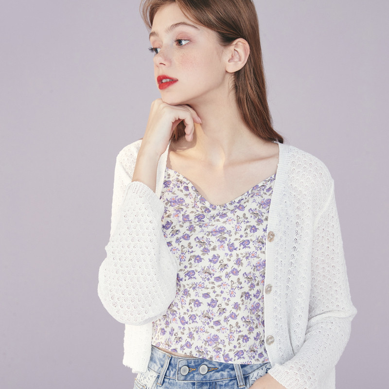 秋水伊人紫色针织夏季外套空调衫 秋水伊人毛针织衫