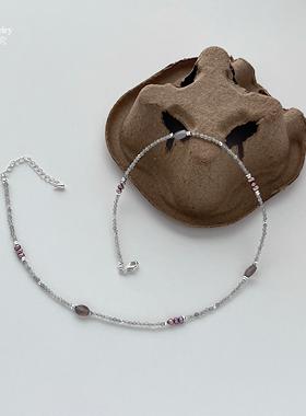 法式复古灰色拉长石天然珍珠项链