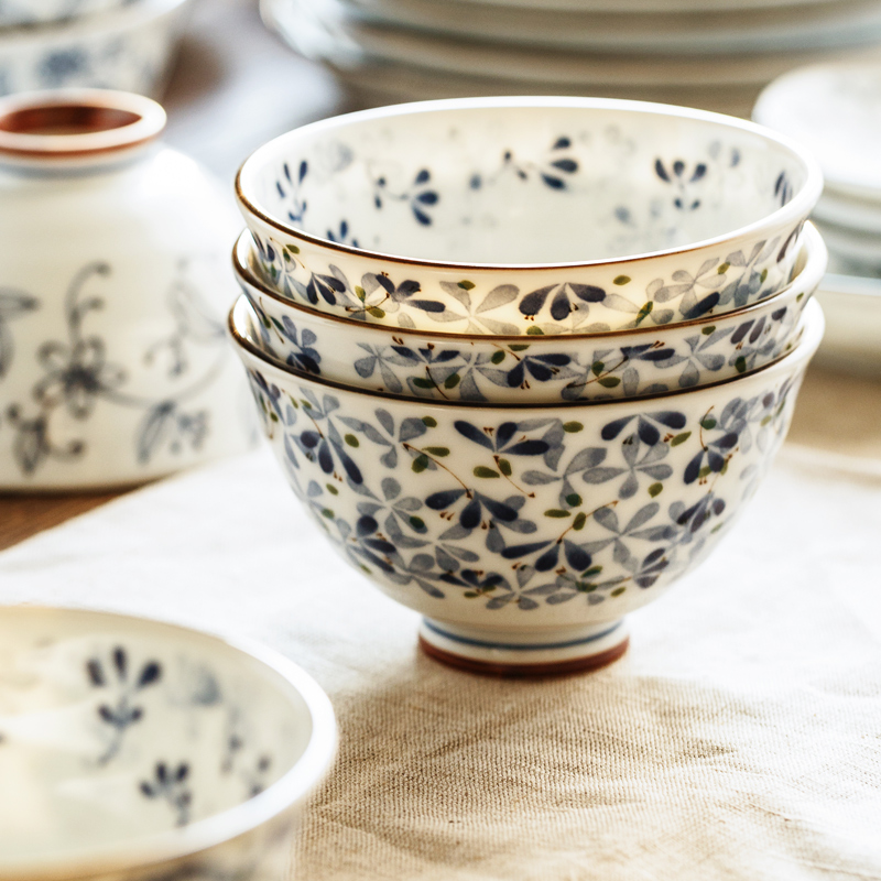 陶趣居小蓝芽光峰陶瓷饭碗日本进口盘子碗家用日式餐具碗碟汤碗-图0