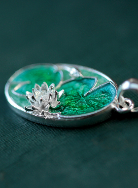 纯银高温珐琅睡莲吊坠手工