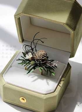 馨缘枝造原创设计简约高档植物干花男女士结婚戒指婚礼婚纱摄影饰