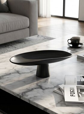 现代新中式黑色高脚果盘摆件样板房间高级感酒店客厅餐桌茶几摆设