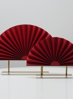 新中式红色扇子软装摆件