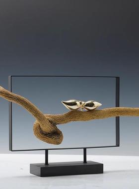 新中式喜上枝头树脂小鸟摆件客厅样板房间玄关办公室酒店软装饰品