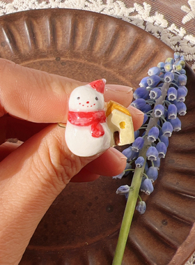 雪人房子 可爱戒指手工黏土礼物闺蜜款可调节戒指装饰