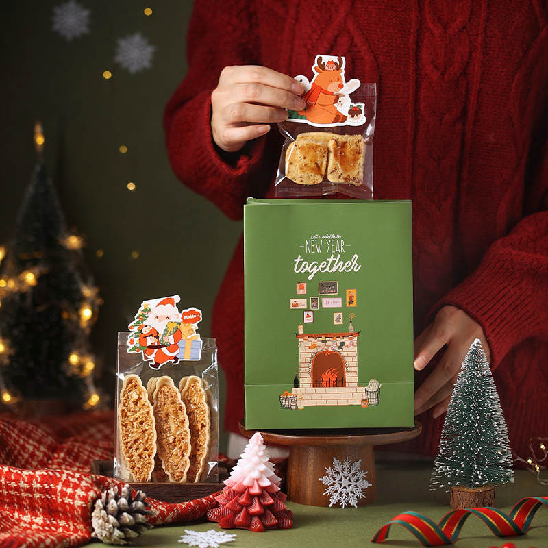 圣诞纸袋可爱圣诞树苹果礼品袋糖果饼干烘焙包装袋自立信封手提袋-图1