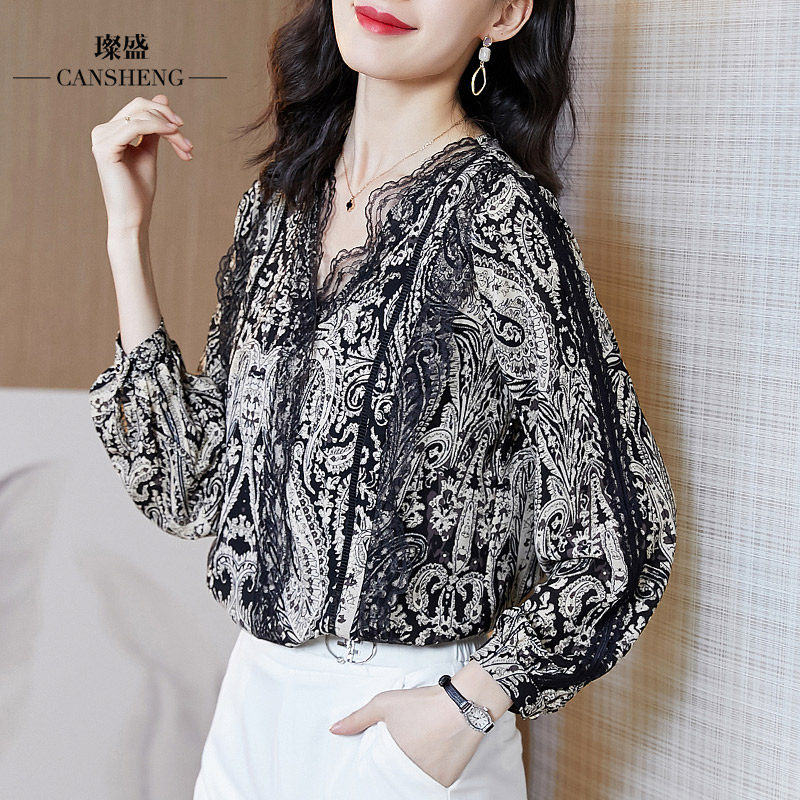 心机设计感小衫欧货大码高档秋衬衫 璨盛蕾丝衫/雪纺衫