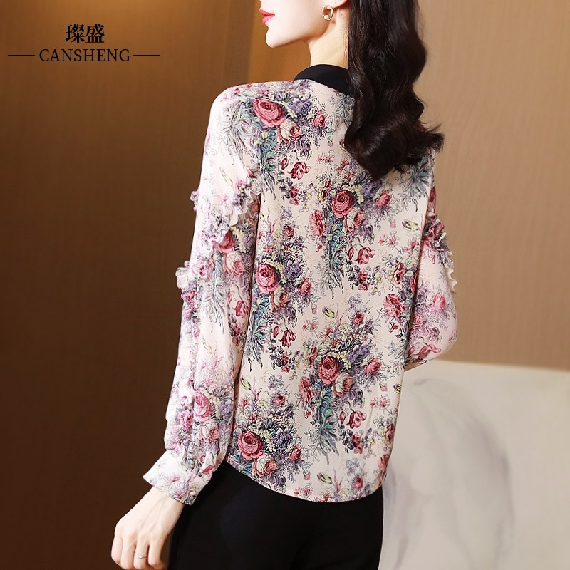 春秋扎染百搭洋气雪纺衫碎花衬衫 璨盛蕾丝衫/雪纺衫