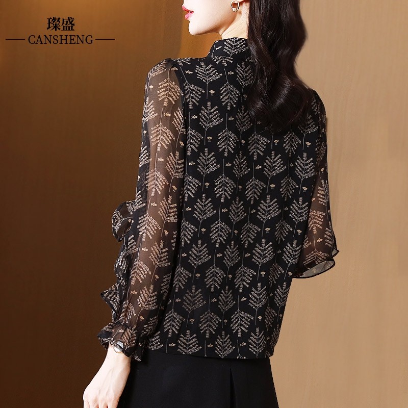 春秋长袖百搭洋气雪纺衫蕾丝衬衫 璨盛蕾丝衫/雪纺衫