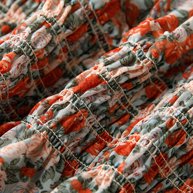 女土衫衣一字肩印花温柔风夏雪纺衫 璨盛蕾丝衫/雪纺衫