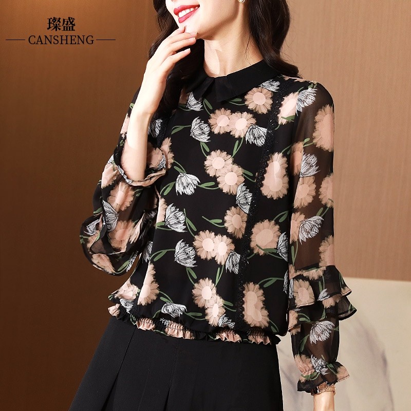 彩色印花四十岁夏季质感高贵女衬衫 璨盛衬衫