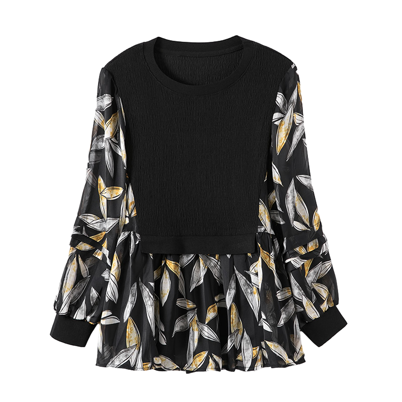 春秋长袖百搭洋气雪纺衫时髦衬衫 璨盛蕾丝衫/雪纺衫