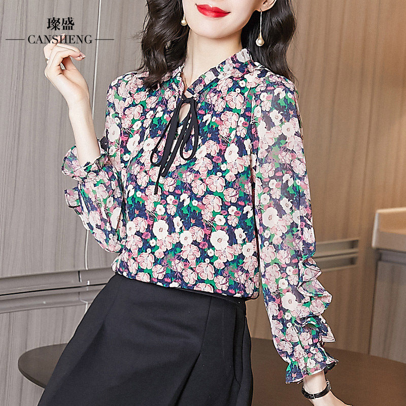 秋装温柔女百搭减龄洋气高档衬衫 璨盛蕾丝衫/雪纺衫