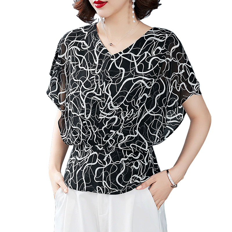 配裙子的雪纺减龄短袖遮肉搭小衫 璨盛蕾丝衫/雪纺衫