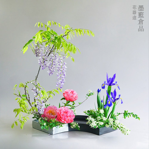 日本进口现货大扇形花器琳派小原流日式花道花盘写景插花器皿特大 - 图2