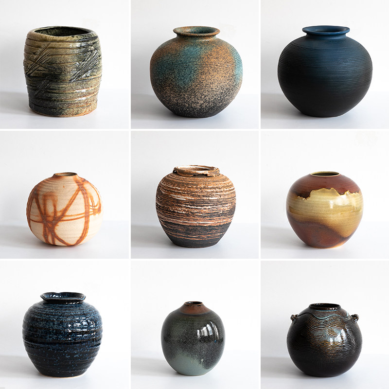 日本进口万古烧陶瓷现货花瓶日式花道插花陶罐器皿自由池坊花器