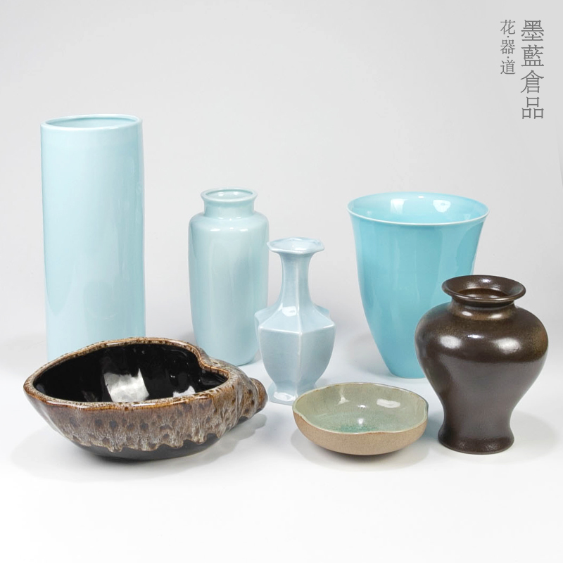 【特惠】陶瓷圆盘花盘花器 中式日式花道插花器皿花盆 花瓶摆件