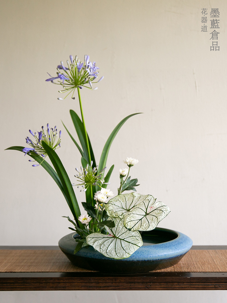 写景特大花盘中华花艺陶瓷插花花器禅意复古中式日式花道花盆器皿 - 图3