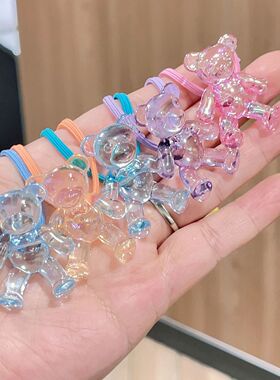 女童幻彩卡通熊彩球双头绕绕发绳甜美可爱高弹加粗皮筋高马尾头绳