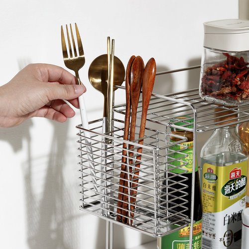 挂式筷子筒带挂钩不锈钢餐具沥水篮厨房碗架配件侧挂刀叉勺收纳架 - 图1