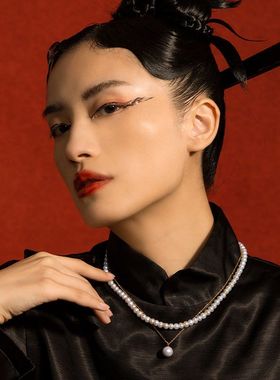 现货天然强光淡水珍珠项链女S925银镀18K金馒头珠毛衣链源头工厂