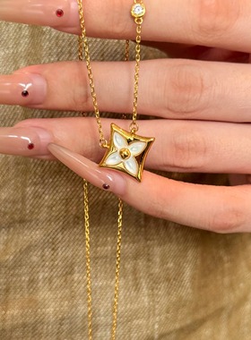 足金999黄金白贝大方形老花套链