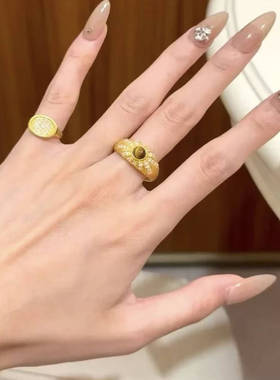 足金999点钻虎眼拉丝绒黄金戒指