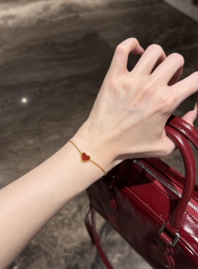 足金999水贝黄金红色小爱心手链