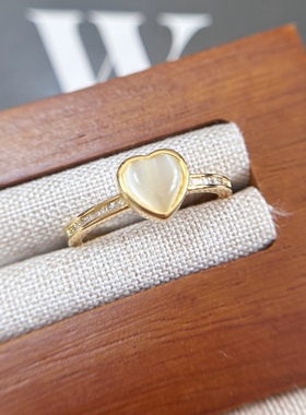 爱心微镶开口戒指 14k金食指中指叠戴简约气质女时尚配饰