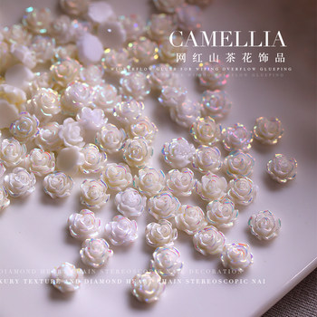 ສະເຫຼີມສະຫຼອງອິນເຕີເນັດ manicure camellia ເຄື່ອງປະດັບອັນດີງາມ glitter ກ້ອນໂປ່ງໃສສາມມິຕິລະດັບດອກກຸຫລາບສີດໍາແລະສີຂາວສົດ resin ເລັບຕົບແຕ່ງ