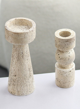 新中式仿黄洞石烛台摆件