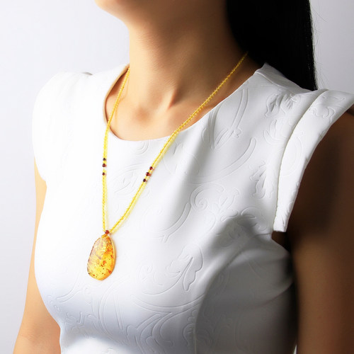 波罗的海天然琥珀蜜蜡原石项链男女款波罗的海水滴金花珀密腊吊坠 - 图2