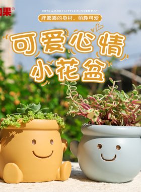 可爱心情小花盆工位治愈笔筒摆件