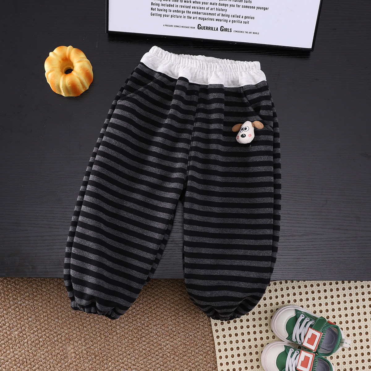 儿童裤子加绒休闲裤2025新款男童女宝宝幼儿园卫裤条纹薄绒一体绒,淘宝优惠券,粉丝福利购,淘宝优惠卷