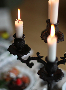 复古铸铁高脚烛台餐桌道具浪漫装饰摆件铁艺陈列摄影蜡烛托zakka