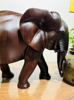 刀状黑黄檀整木一体成型吉祥如意招财进宝/大象摆件/创意礼品