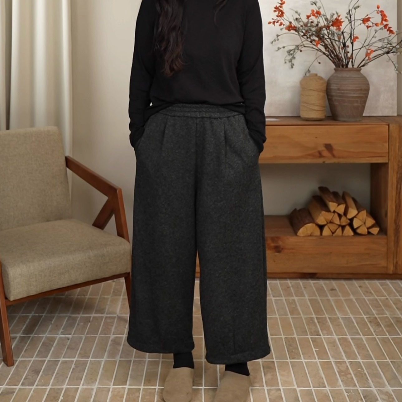 秋冬保暖呢绒休闲直筒阔腿九分裤女 321,淘宝优惠券,粉丝福利购,淘宝优惠卷