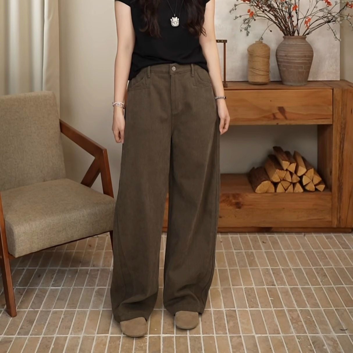 秋冬加绒加厚时尚百搭垂感弯刀阔腿裤长裤 86100,淘宝优惠券,粉丝福利购,淘宝优惠卷