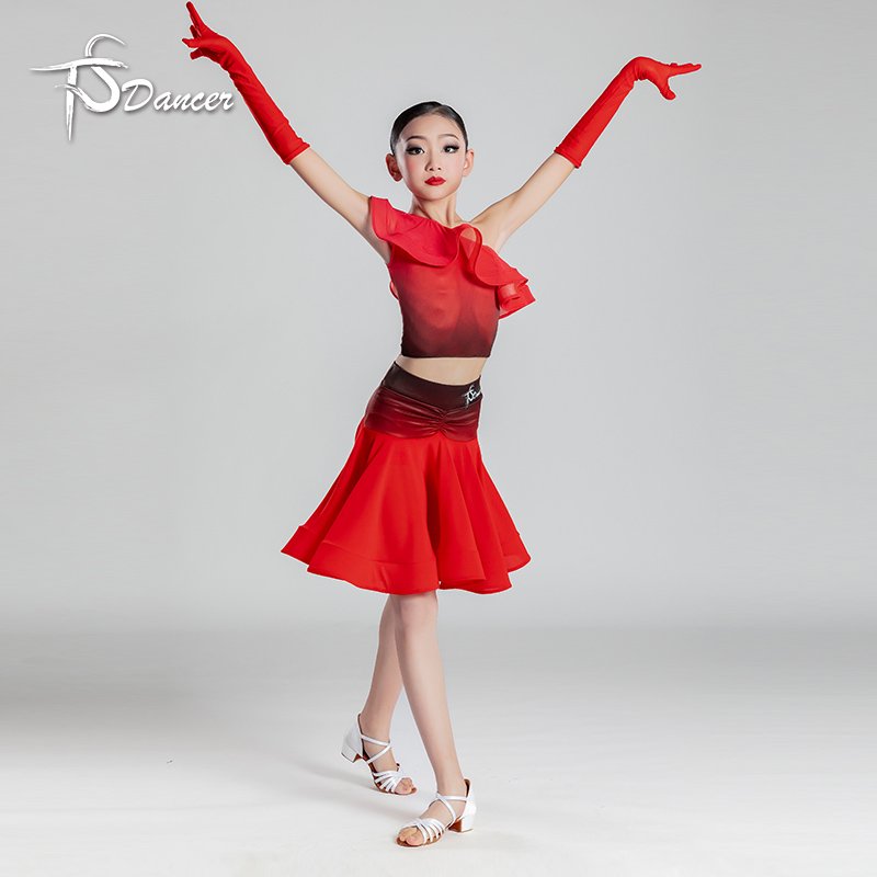 舞天骄正品新款拉丁舞服专业练功练习服女儿童表演舞蹈裙演出分体 - 图1