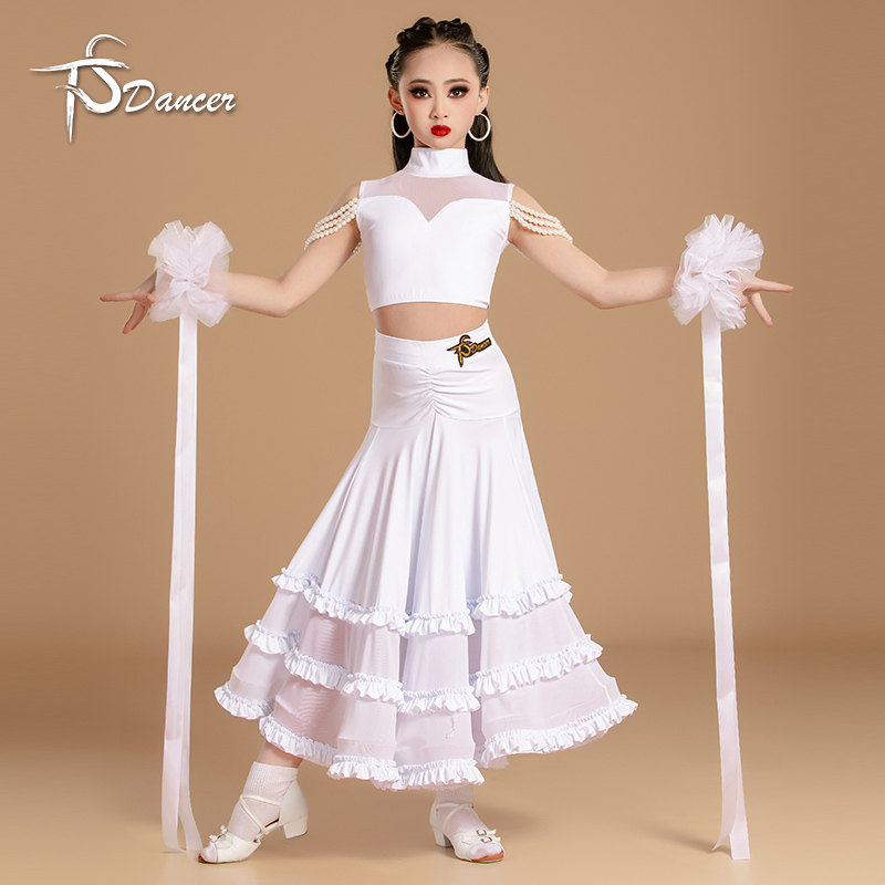 星舞林摩登舞服女童2025新款华尔兹交谊舞大摆裙表演服国标舞裙 - 图1