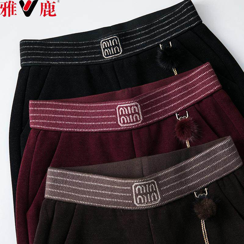 雅鹿妈妈裤子秋冬季2024新款高腰直筒裤中老年欧棉绒女裤加绒显瘦