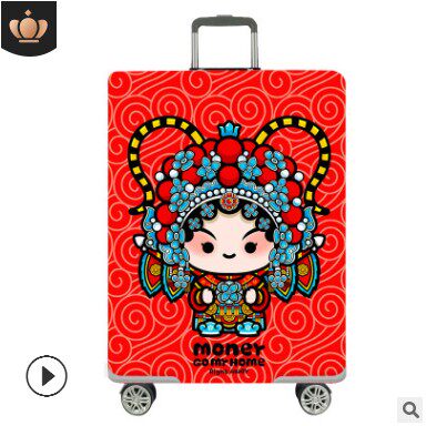 红底色京剧花旦卡通弹力箱套拉杆箱旅行旅游登机行李皮箱保护罩子 - 图0