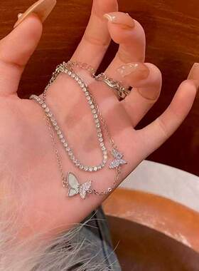 新款小众设计锆石滴釉蝴蝶推拉手链女简约百搭轻奢ins感手饰