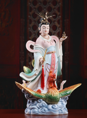 戴玉堂陶瓷九天玄女神像踏凤九天圣母娘娘九天玄女像家用供奉摆件