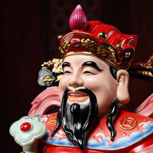 戴玉堂陶瓷摆件《坐椅财神像红衣彩》财神爷神像家用佛像供奉摆设 - 图1