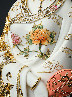 戴玉堂陶瓷摆件《唐韵持扇美人漆线雕》林建平客厅玄关家居饰品