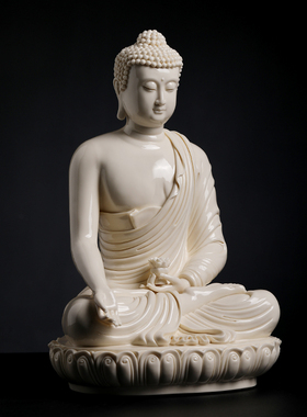 戴玉堂周金田陶瓷摆件《坐古莲座阿弥陀佛》仿古瓷佛像供奉家用