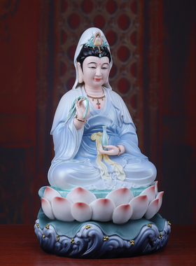 戴玉堂陶瓷慈莲观音家用供奉佛像客厅桌面摆件观世音菩萨家居装饰