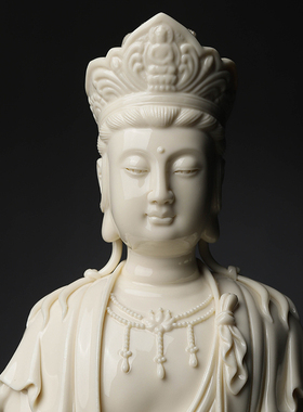 戴玉堂周金田陶瓷摆件《禅定观音菩萨仿古瓷》客厅佛像供奉家用